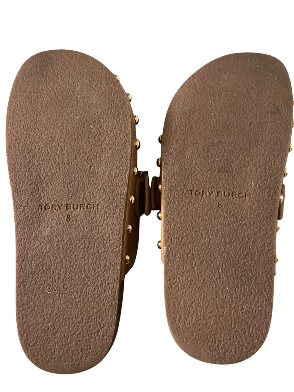 Tory Burch Mellow studded mule comfort flat slip on shoes caramel brown size 8